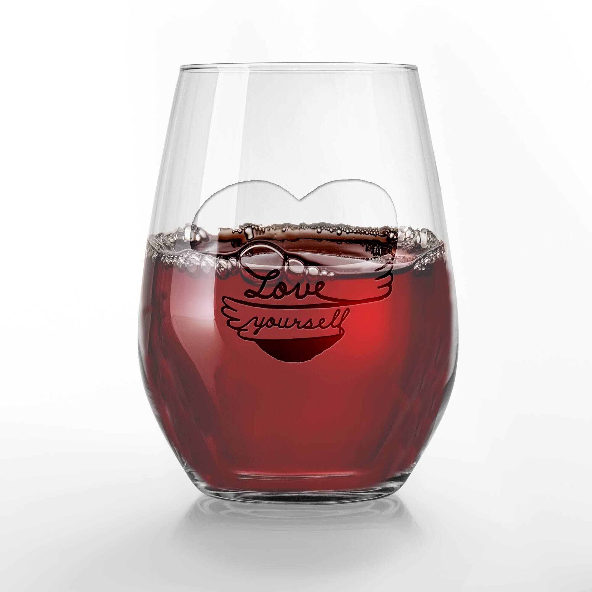 15oz. Love Yourself Heart Hug Engraved Stemless Wine Glass